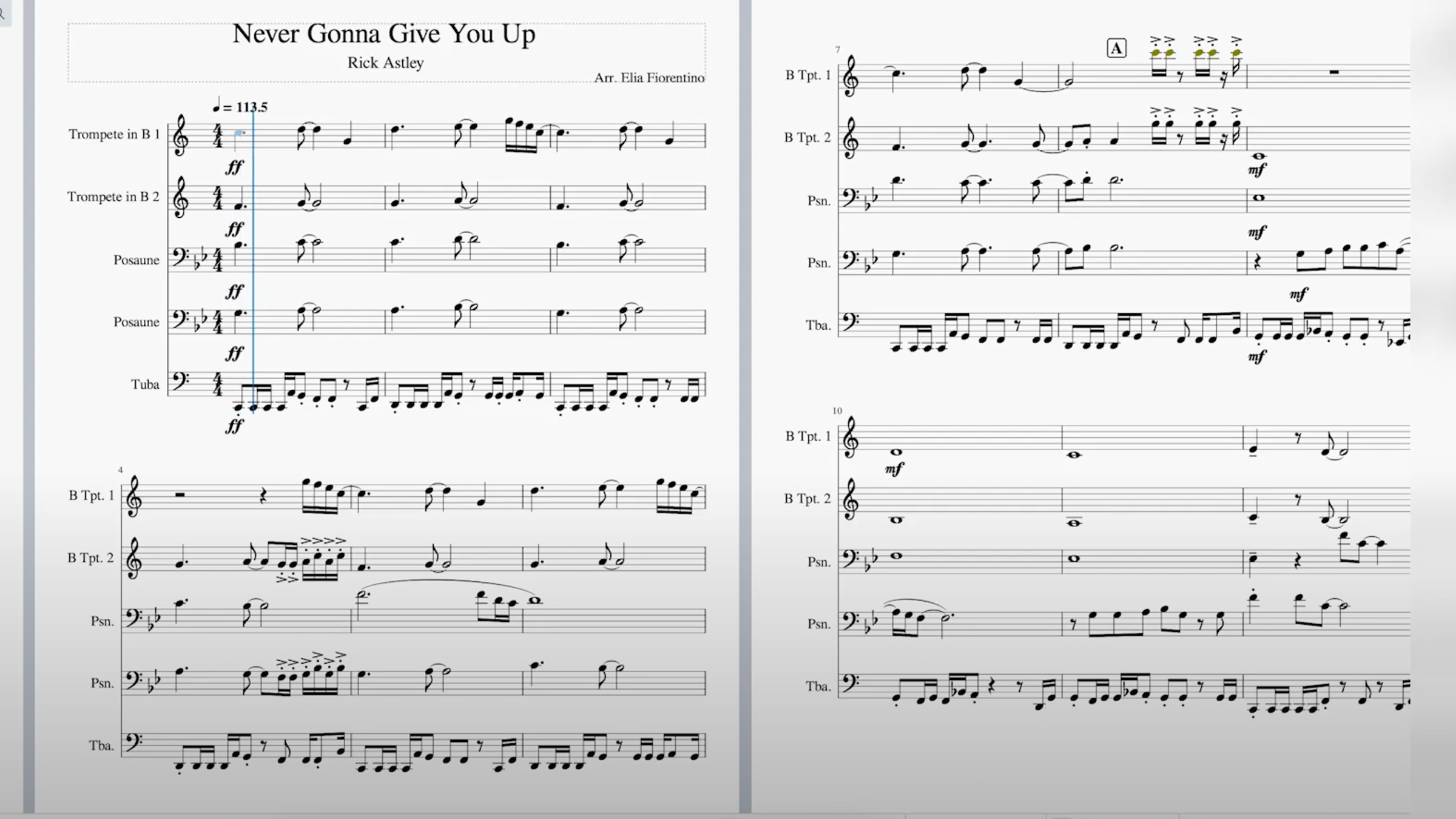 Never Gonna Give You Up – Eine Brass-Partitur für eine Kleinformation
